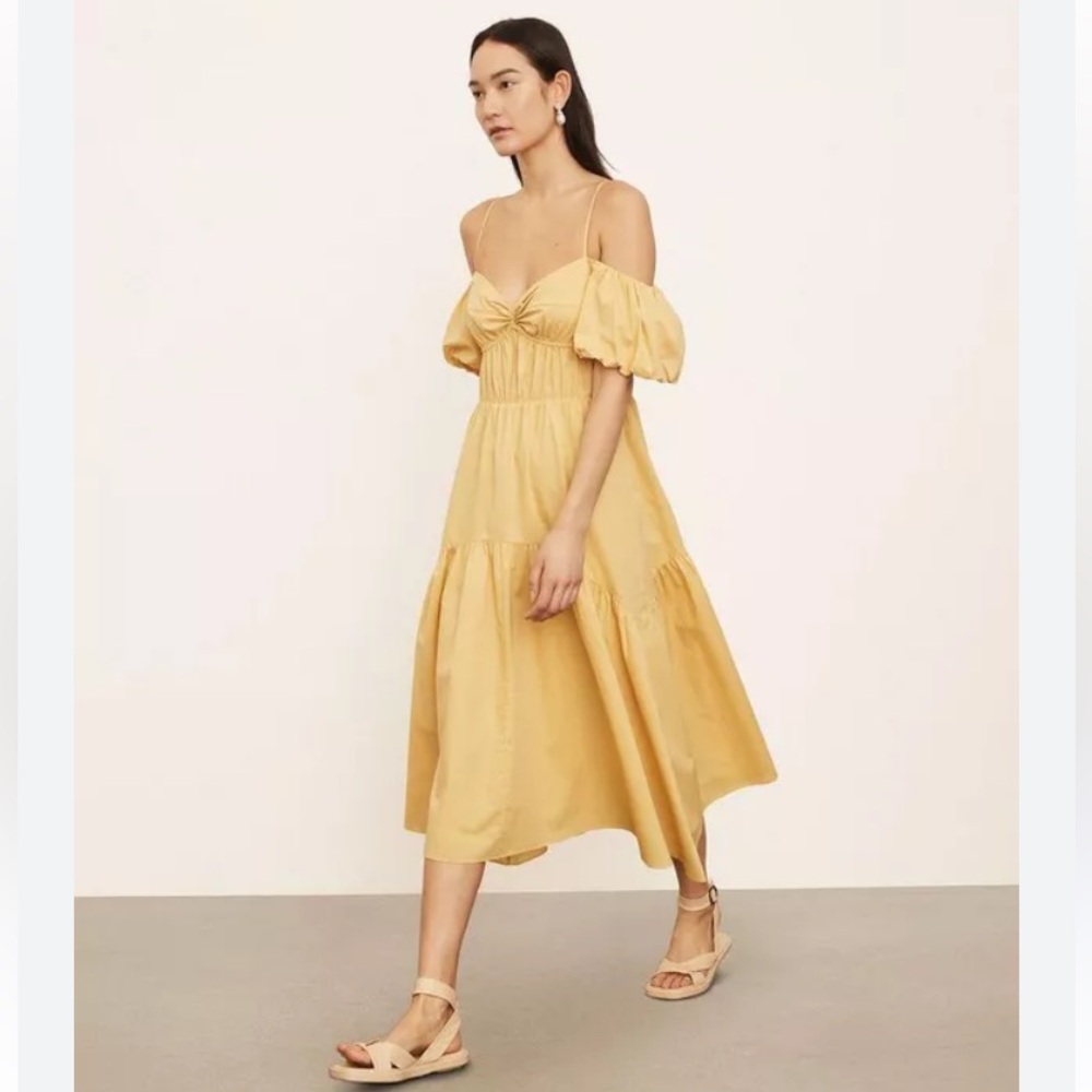 Vince Yellow Draped Puff Sleeve Tiered Dress 6